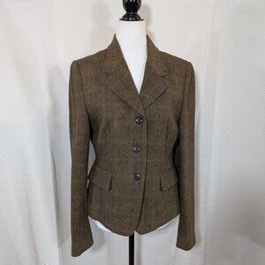 Smart Set Rayon/Wool Blend Blazer Green Herringbone Tweed w/ Cotton Lining